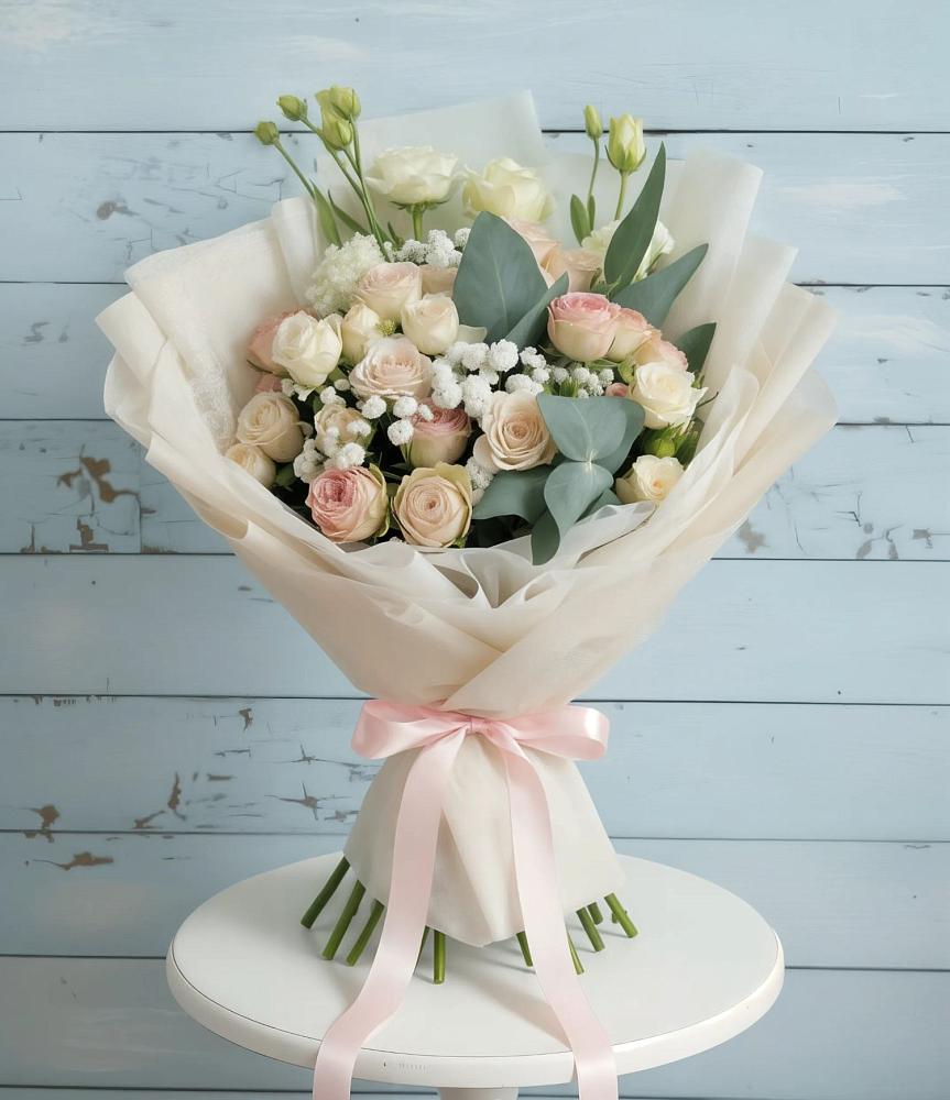 Букет цветов из: Розы и Лизиантусы в Ковдоре