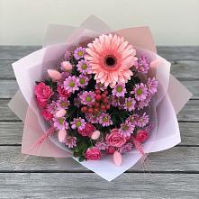 Букет цветов из:  Розы, Герберы и Хризантемы в Ковдоре